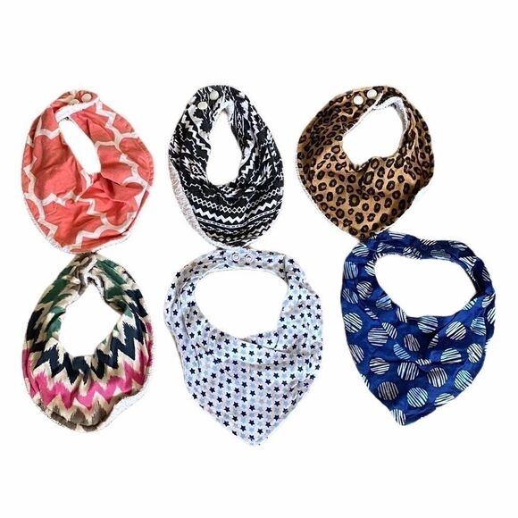 6 Bandana Drool Bibs with Snaps - Picture 1 of 2